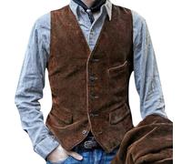 ZDSUHYIW Elegante velluto a coste da uomo, gilet da uomo, a bone, business, gilet senza maniche, per affari, matrimonio, formale, festa di matrimonio, in cotone, classico, tinta unita, marrone, L