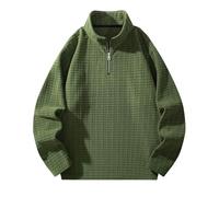 ZDSUHYIW Felpa da uomo a mezza zip, senza cappuccio, foderata, in pile, invernale, a nido d'ape, alla moda, con collo alto, verde, L