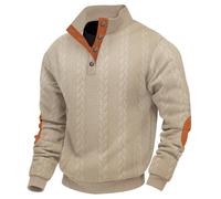 ZDSUHYIW Felpa da uomo senza cappuccio, a nido d'ape, autunno, inverno, colletto alto, comodo, maglione da lavoro, maglione casual da uomo, cachi, L