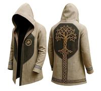 ZDSUHYIW Giacca con cappuccio medievale, da uomo, con cappuccio, media lunghezza, primavera, autunno, uomo, fresco, cosplay, mito nordico, mantelle per figli di Odin regalo, bianco, XL