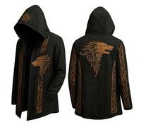 ZDSUHYIW Giacca con cappuccio medievale, da uomo, con cappuccio, media lunghezza, primavera, autunno, uomo, fresco, cosplay, mito nordico, mantelle per figli di Odin regalo, Nero , S