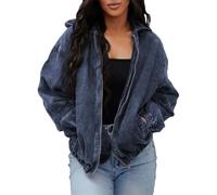 ZDSUHYIW Giacca in jeans da donna in stile retrò con cappuccio, per la transizione tra primavera e autunno, oversize, con maniche lunghe, chiusura a bottoni e tasche