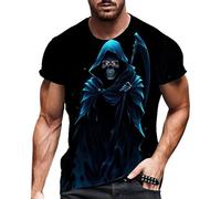 ZDSUHYIW Maglietta da uomo bodybuilding Krafttaining Sport teschio stampa 3D maglietta Essentials a maniche corte con scollo a V, taglio classico, confezione multipla ideale basic, C blu, XL