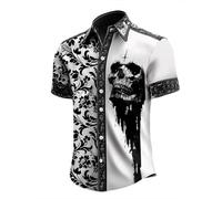 ZDSUHYIW Scheletro Halloween Camicia da uomo con teschio, maglietta elasticizzata, per il tempo libero, leggera, con stampa spaventosa, per carnevale, feste, bianco, L