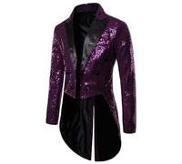 ZDSUHYIW Steampunk - Giacca da uomo con paillette, stile gotico frack, stile medievale, slim fit, per feste, magic, blazer, alla moda, stile vittoriano, per Halloween, Lilla, S
