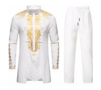 ZDSUHYIW Tuta africana Dashiki da uomo Set di due pezzi Tradizionale Tribale Abiti Manica Lunga Camicia e Pantaloni Musulmani Arabo Medio Oriente Vestito con Maniche Lunghe Islamico Abito