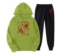 ZDSUHYIW Tuta da jogging da donna con cappuccio e ali d'angelo glitterata, pantaloni da jogging in due pezzi, con stampa sanguinosa sul palmo della mano, alla moda, streetwear, per il tempo libero