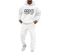 ZDSUHYIW Tuta da uomo, tinta unita, per il tempo libero, con bandiera italiana, stampa hip hop, 2 pezzi, felpa con cappuccio e pantaloni da jogging, casual, comoda tuta da jogging, bianco, XL