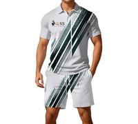 ZDSUHYIW Tuta estiva da uomo, 2 pezzi, estiva, comoda tuta sportiva con stampa Boss, abbigliamento da fitness, polo a maniche corte, per il tempo libero, streetwear Activewear maglietta e pantaloncini