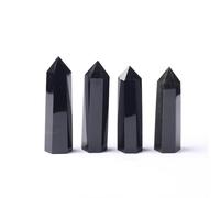 ZDVHOMCB 1pc 100-110mm Black Obsidian Hexagon Point Hand Polished Crystal Wand Column Stone Tower