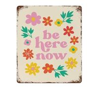 ZDVHOMCB Be Here Now Vintage Metal Sign Mindfulness Botanical Print Calming Decor for Office Bar Bedroom (8 X 12
