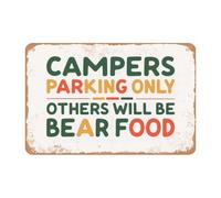 ZDVHOMCB RV Park Campers Parking Only Humorous Tin Sign for Camper Trailer Shed Wall Decor Bear Warning Joke Retro Style Aluminum Sign (8 X 12 inch)