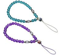 zdyCGTime 2Pcs Cordino con Perline per Telefono Cellulare, Cordino Corto con Perline da Polso in Cristallo Anti-smarrimento,Adatto per telefoni cellulari,MP3,Dischi U,Portachiavi.(13cm Viola e Blu)