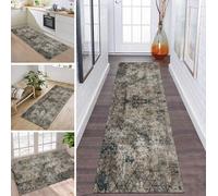 ZDYHMrj Tappeto passatoia per corridoio, cucina, antiscivolo, lavabile, marrone, blu, grigio, 110 x 450 cm, tappeto cattura lo sporco
