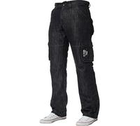 Ze ENZO Pantaloni Jeans Denim Cargo da Combattimento Firmati per Uomo Lavaggio Nero 40W / 30L