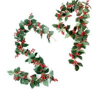 ZEACCT 2 Pezzi Bacca Natale Ghirlanda, Natalizio Ghirlande Artificiale 2 Metri Lunga Ghirlanda Bacche Natalizia Agrifoglio per Natale Camino Scale Decorazione Tavolo Capodanno