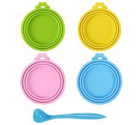 ZEACCT 4 Pezzi di Coperchi in Silicone per Lattine di Cibo per Animali Domestici, con Cucchiaio, Coperture Elastiche per Lattine di Cibo per Gatti, Aadatte e Dimensioni Standard Delle Lattine