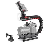Zeadio Stabilizzatore per fotocamera, stabilizzatore portatile con luce video a LED e microfono, compatibile con tutte le videocamere, fotocamere, DSLR, action camere, e tutti gli smartphone