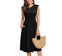 Zeagoo Abiti da Donna Estivi Abito Midi Estivo con Scollo Tondo Senza Maniche Abito Tunico Casual A-Line con Tasche, A-Nero, S