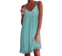 Zeagoo Abito Boho da Donna con Spalline da Spiaggia con Frange Scollo a V Senza Maniche Verde XL