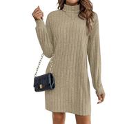 Zeagoo Abito da donna con scollo a rollò, maglione a maniche lunghe, in maglia a costine, pullover, caldo e accogliente, abito d'autunno e invernale, elegante, aderente, abito da donna alla moda