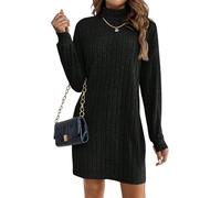 Zeagoo Abito da donna con scollo a rollò, maglione a maniche lunghe, in maglia a costine, pullover, caldo e accogliente, abito d'autunno e invernale, elegante, aderente, abito da donna alla moda, Nero