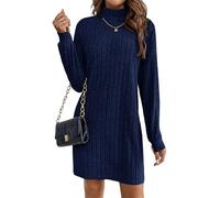 Zeagoo Abito da donna con scollo a rollò, maglione a maniche lunghe, in maglia a costine, pullover, caldo e accogliente, abito d'autunno e invernale, elegante, aderente, abito da donna alla moda, blu