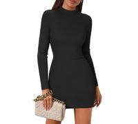 Zeagoo Abito da Donna Vestito Attillato Autunnale a Maniche Lunghe Elegante Collo Alto Bodycon Miniabito Autunno Inverno Nero XXL