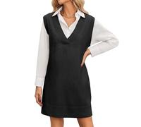 Zeagoo Abito in maglia da donna, senza maniche, con scollo a V, elegante, da indossare sopra una camicia, outfit per autunno e inverno, morbido, abbigliamento a strati, Nero , S
