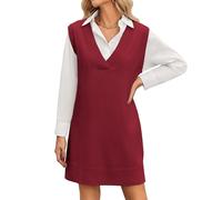 Zeagoo Abito in maglia da donna, senza maniche, con scollo a V, elegante, da indossare sopra una camicia, outfit per autunno e inverno, morbido, abbigliamento a strati, Colore: rosso, L