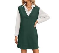 Zeagoo Abito in maglia da donna, senza maniche, con scollo a V, elegante, da indossare sopra una camicia, outfit per autunno e inverno, morbido, abbigliamento a strati, verde, M