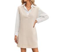 Zeagoo Abito in maglia da donna, senza maniche, con scollo a V, elegante, da indossare sopra una camicia, outfit per autunno e inverno, morbido, abbigliamento a strati, beige., L