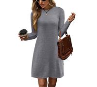 Zeagoo Abito Maglione da Donna Abiti a Maniche Lunghe Casual Abito a Tunica con Bottoni Laterali Leggero per Autunno e Inverno Grigio Scuro L