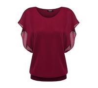 Zeagoo Camicetta in Chiffon a Pipistrello da Donna Tunica T-Shirt Top Camicetta Manica Corta Colletto Rotondo Estate Casual vestibilità Larga Vino Rosso M