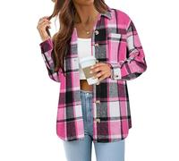 Zeagoo Camicia da donna a quadretti, camicetta a maniche lunghe con bottoni, camicetta in flanella con tasca, camicetta casual scozzese per autunno inverno camicia occidentale S-XXL, Rosa, L