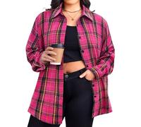 Zeagoo Camicia da donna in flanella taglie forti camicie scozzesi maniche lunghe casual button down colletto shacket top 16W-26W, Rosa, 54 Di Più