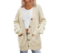Zeagoo Cárdigan de Mujer de Punto Grueso Abrigo de Otoño/Invierno Cárdigan Casual Oversize con Bolsillos Abotonados Beige M
