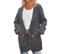 Zeagoo Cárdigan de Mujer de Punto Grueso Abrigo de Otoño/Invierno Cárdigan Casual Oversize con Bolsillos Abotonados Grigio XL
