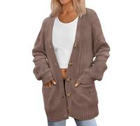 Zeagoo Cárdigan de Mujer de Punto Grueso Abrigo de Otoño/Invierno Cárdigan Casual Oversize con Bolsillos Abotonados Marrone S