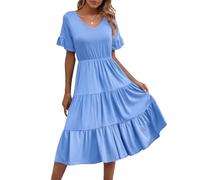 Zeagoo Estivo Vestito Donna Elegant Manica Corta Linea A Scollo a V Abiti da Spiaggia Casuale Swing Vestiti con Tasche Azzurro Chiaro XXL