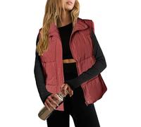 Zeagoo Gilet Donna Smanicato Invernale Elegante Termico Giacca Trapuntata Casual Imbottito da Esterno Leggero Gilets Primaverile Autunno con Cerniera e Tasche Rosso S