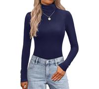 Zeagoo Maglia a maniche lunghe da donna Pullover a collo alto Elegante Basic Top Slim Fit Canottiera a Coste Elasticizzata Dolcevita Tinta unita Pullover Top Casual XS-XXL, Blu mare, XS