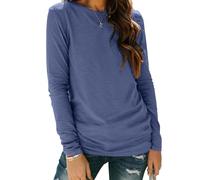 Zeagoo Maglietta a Manica Lunga da Donna Basic Girocollo Top Casual Tinta Unita T Shirt a Manica Lunga Autunno Blu L