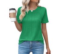 Zeagoo Maglietta da Donna Estiva a Maniche Corte T Shirt Casual Girocollo Camicetta Basic sul Davanti Plissettata Top Verde S
