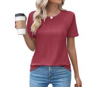 Zeagoo Maglietta da Donna Estiva a Maniche Corte T Shirt Casual Girocollo Camicetta Basic sul Davanti Plissettata Top Rosso S