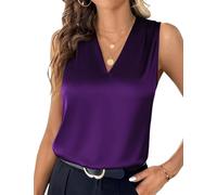 Zeagoo Top in Raso da Donna Elegante Top in Seta con Scollo A V Canotta Basic Senza Maniche Viola L