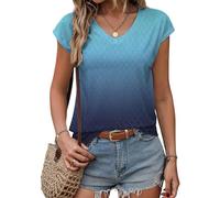 Zeagoo Tshirt Donna Manica Corta V Collo Camicetta Camicia Estate Elegante Arioso Ricamo Canotta Leggero Sciolto Senza Maniche Blu-PA94 S