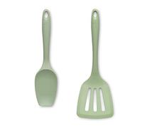 Zeal JSET12G - Spatola grande in silicone antiaderente con cucchiaio e tornitore, 2 pezzi, colore: Verde salvia