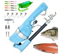 Zealburst EasyFish Folding Rod, 2026 New Easyfish Folding Rod with 21 Pcs Bait Set and 80m Fishing Line, Collapsible Telescopic Design for Fishing (Blue 3,with 21 Piece Set)