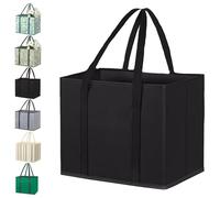 Zealburst Grocery Bags, Reusable Grocery Bags, Non-Woven Foldable Picnic Bag, Large Capacity for Family Shopping Hold up to 50 Ibs (Black)